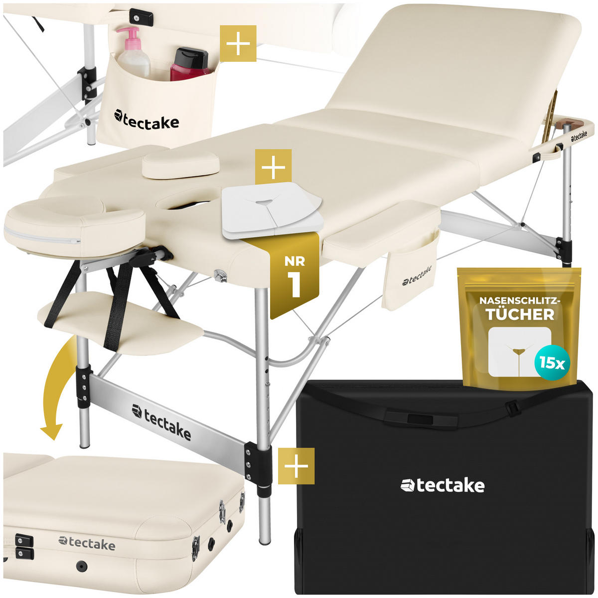 MASSAGELIEGE 3 Zonen Ko Tao,212 x 108 x 90 cm,beige - Beige, Metall (108/90/212cm) - tectake