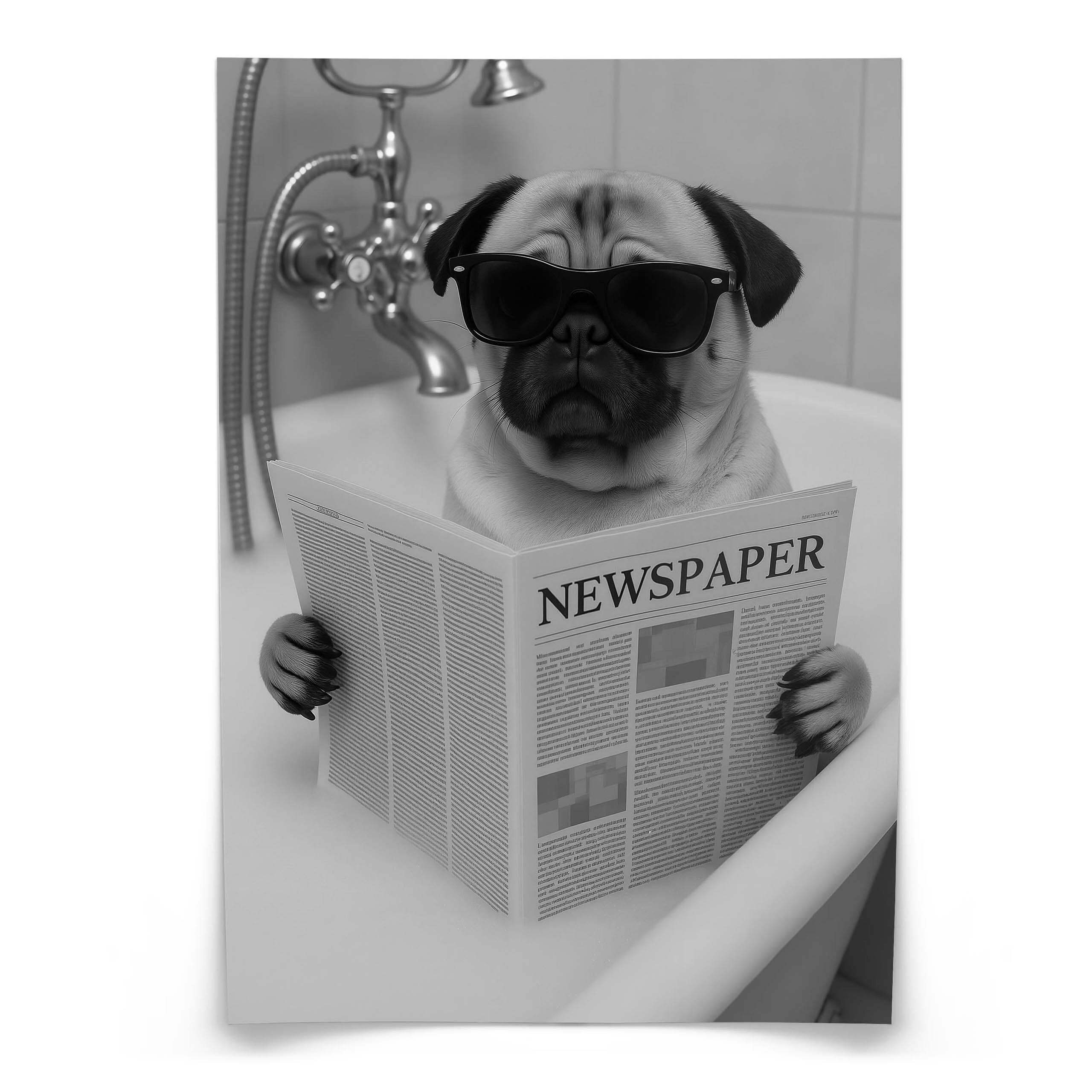 POSTER Badezimmer WC Mops Badewanne Zeitung Abstraktion 20x30cm - Schwarz/Weiß, Papier (20/30/1cm) - Muralo