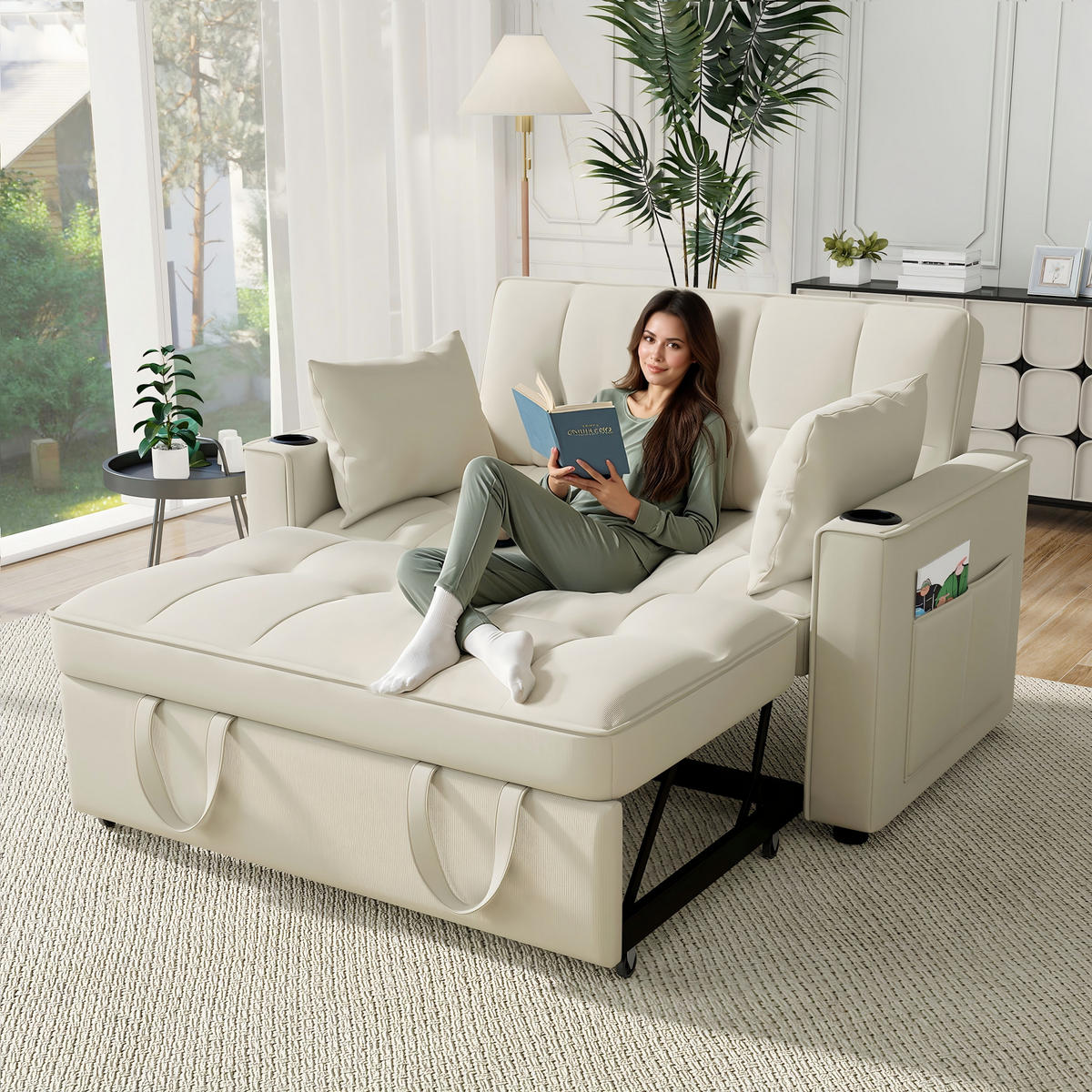 DOPPELSCHLAFSOFA 137x76.5x83 3-stufig, Samt, beige - Beige, Textil (76.5/83/137cm) - Luhomfu
