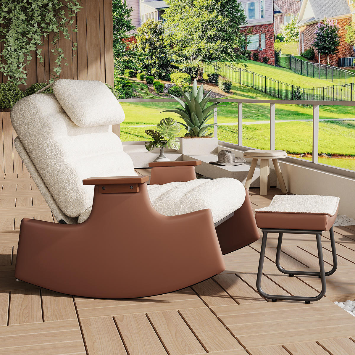 SCHAUKELSTUHL 3-stufig verstellbar Nackenstütze - Beige, Holz (51.5/81/81.5cm) - SHOPENTRA