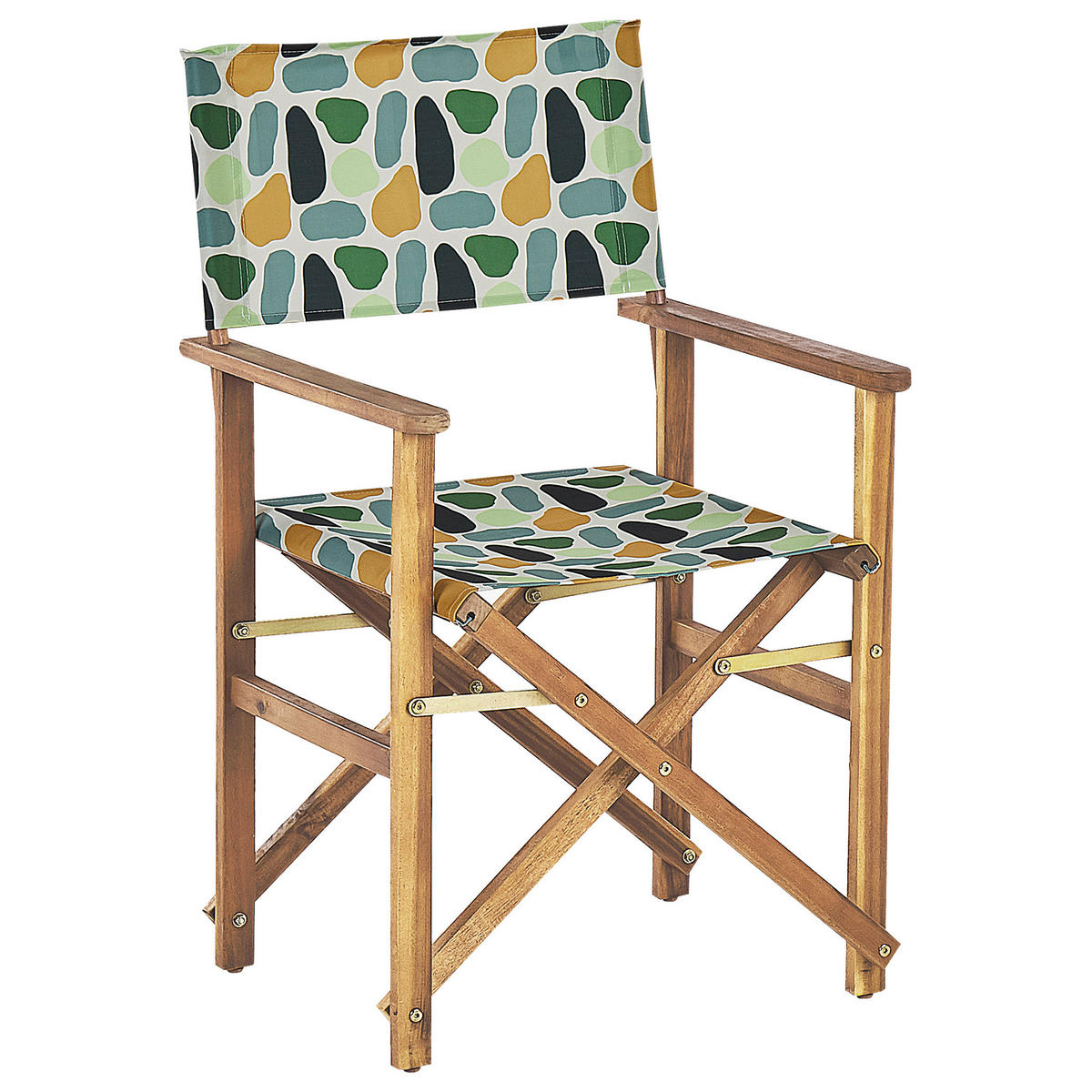 GARTENSTUHL 2er-Set Akazienholz hellbraun grau/mehrfarbig Fleckenmuster Cine - Hellbraun/Gelb, Holz (50/91/50cm) - Beliani