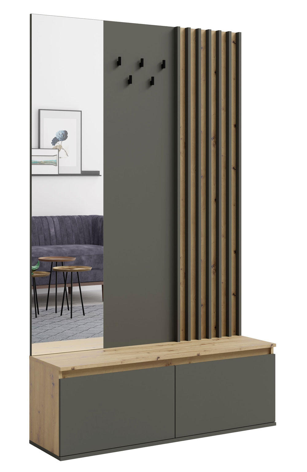 GARDEROBE Doris artisan eiche graphitgrau 120 cm / 34 cm / 202 cm - Graphitfarben/Grau, Holz/Holzwerkstoff (120/202/34cm) - Feldmann-Wohnen