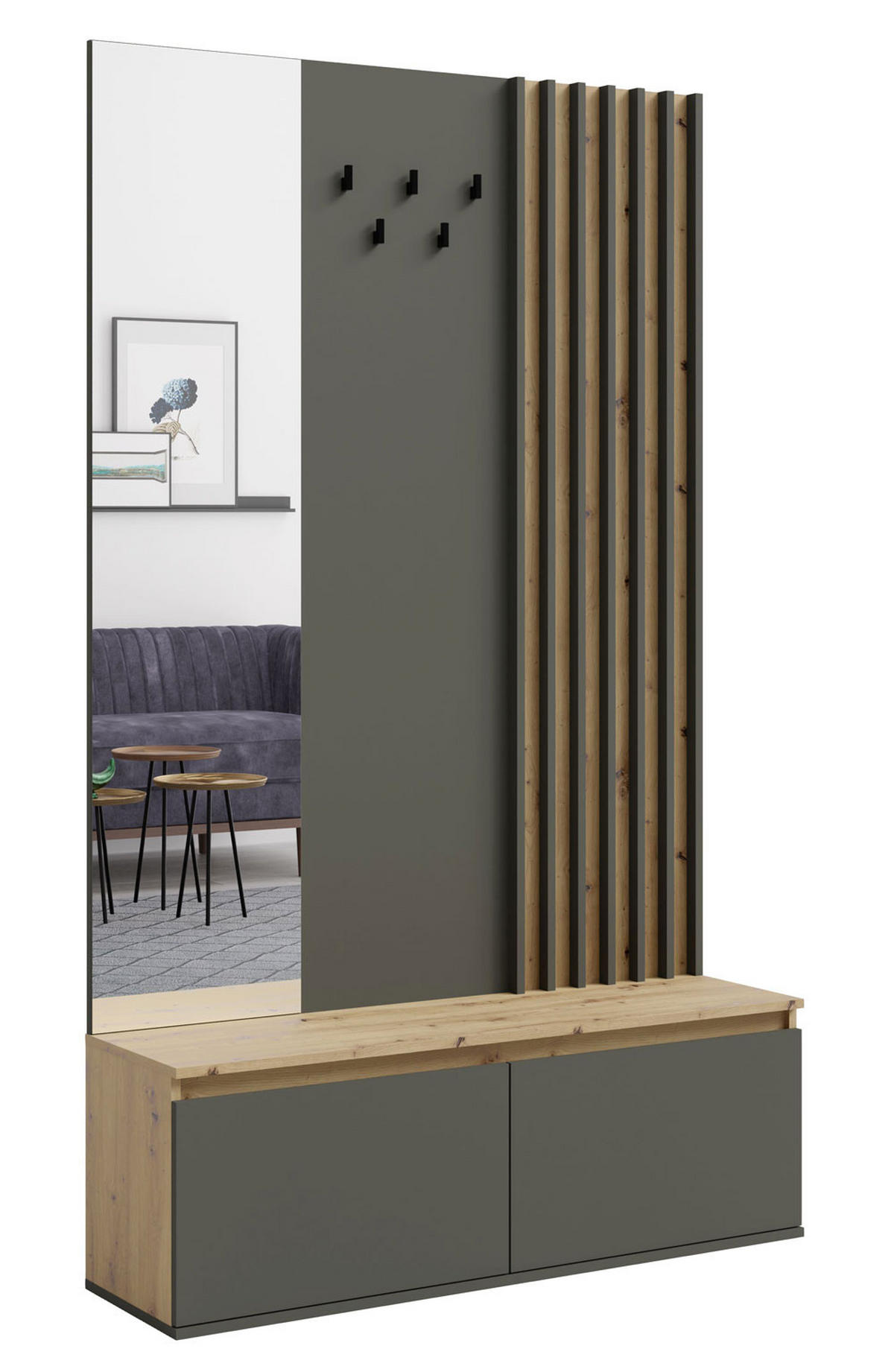 GARDEROBE Doris artisan eiche graphitgrau 120 cm / 34 cm / 202 cm - Graphitfarben/Grau, Holz/Holzwerkstoff (120/202/34cm) - Feldmann-Wohnen