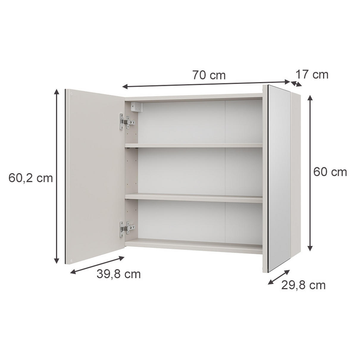KOPALNIŠKA OMARICA Z OGLEDALOM Lavia, Kašmir, 70 x 60.2 cm - kašmir, leseni material (70/170/17cm) - Vicco