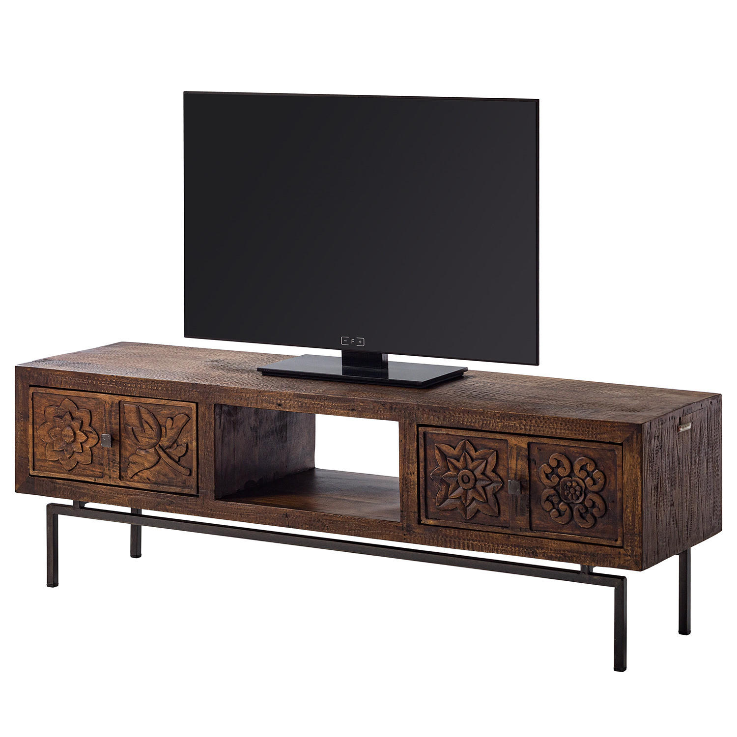 TV-LOWBOARD - Akazie massiv / Metall - Akazie / Schwarz - Akaziefarben, Holz/Metall (148/47/40cm) - home24