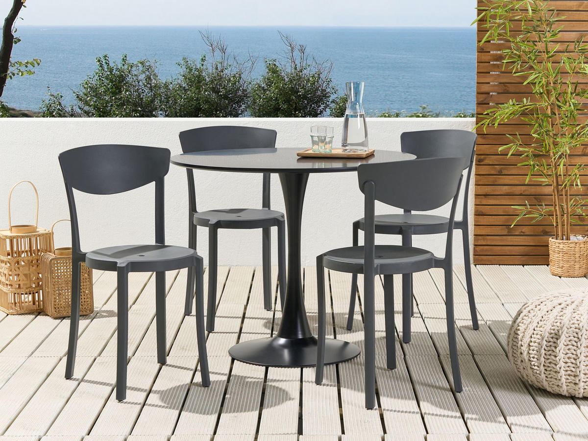 GARTENSTÜHLE 4er-Set Kunststoff dunkelgrau Vieste - Grau, Kunststoff (42/80/40cm) - Beliani