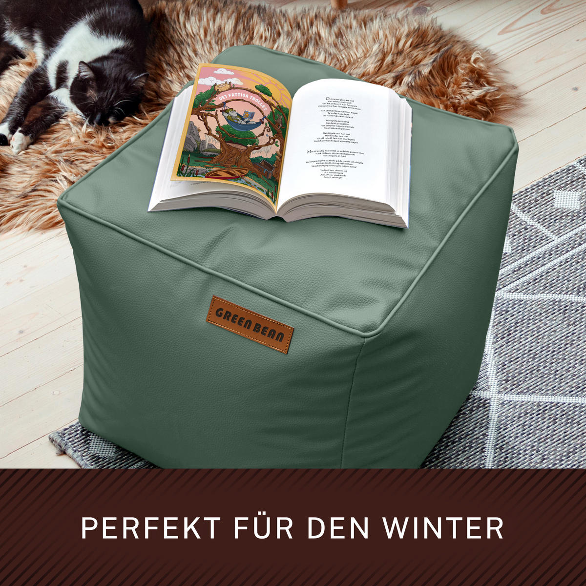 INDOOR HOCKER Cube eckig Kunstleder - Blau, Textil (40/40/40cm) - Green Bean