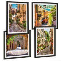 BILDER SET 4er Set - 50x50 cm & 40x60 cm Schwarzer Rahmen - Italienische Straßen, Blumen, Architektur - Schwarz, Kunststoff (50/50cm) - TULUP