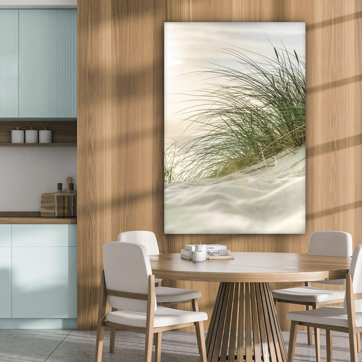 LEINWANDBILD Dünen mit Strandhafer in der Sonne des Nationalparks Schleswig-Holsteinisches Wattenmeer 90x140 cm - Creme, Textil (90/140cm) - MuchoWow