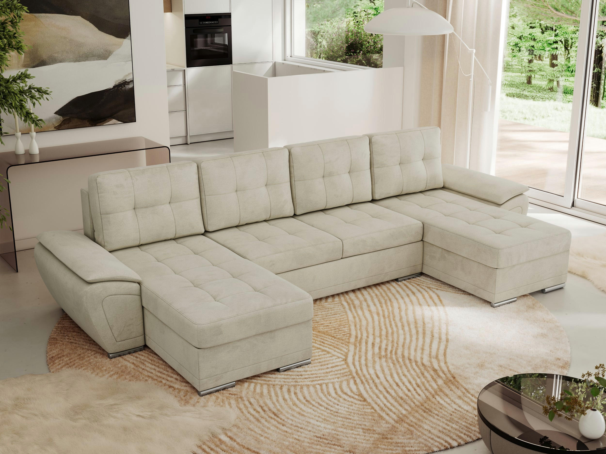 WOHNLANDSCHAFT UMBRIA U Beige Velvet - Beige/Grau, Textil/Metall (336/85/157cm) - MKS