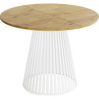 ESSTISCH Naro rund ausziehbar mit Weißem Lamellen-Metallgestell, Braun 120-200/120/76 cm - Eichefarben/Braun, Holzwerkstoff/Metall (120/196/76cm) - WFL GROUP