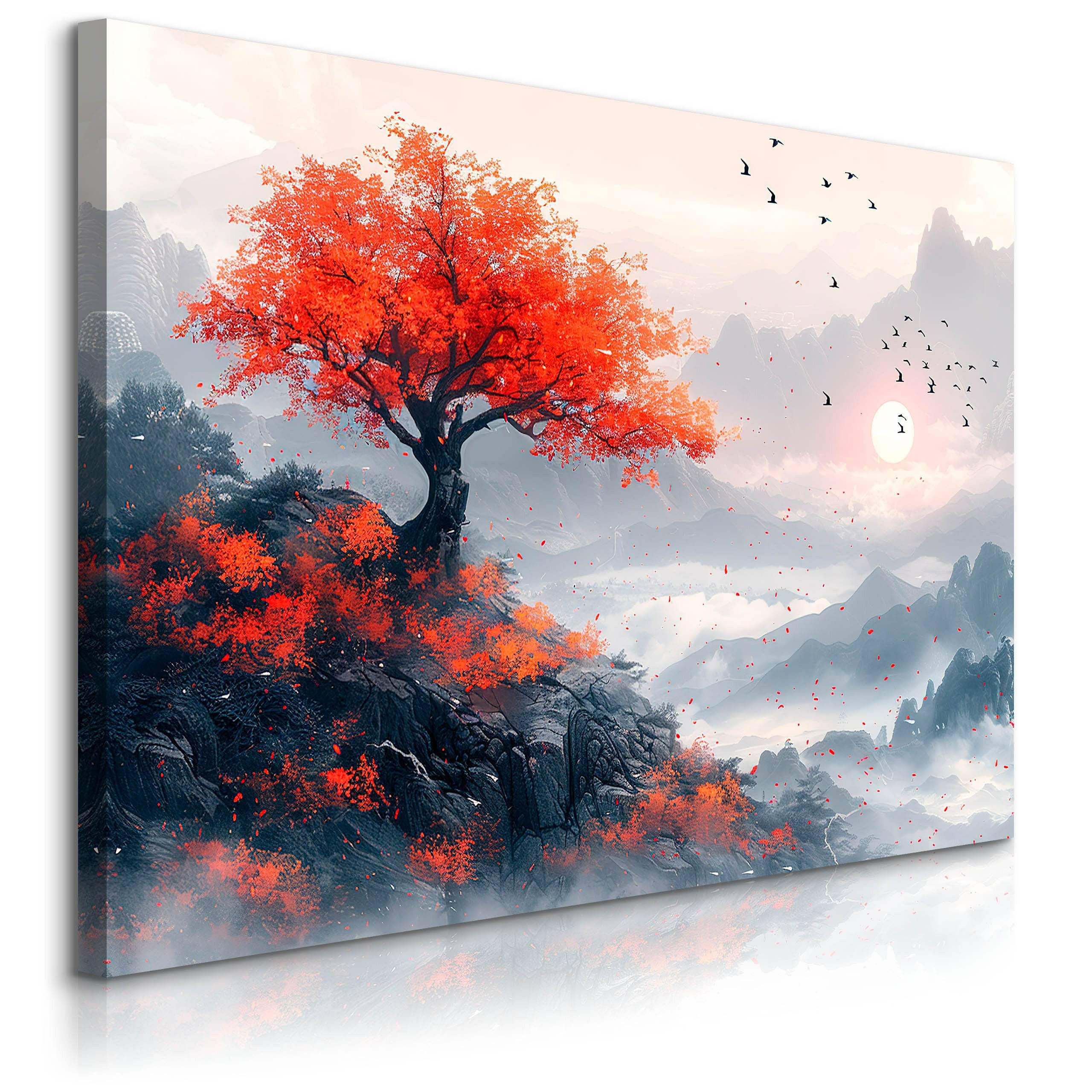 LEINWANDBILD für Esszimmer Baum Berge Landschaft 70cm x 50cm - Beige/Rot, Textil (70/50cm) - Muralo