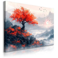 LEINWANDBILD für Esszimmer Baum Berge Landschaft 70cm x 50cm - Beige/Rot, Textil (70/50cm) - Muralo
