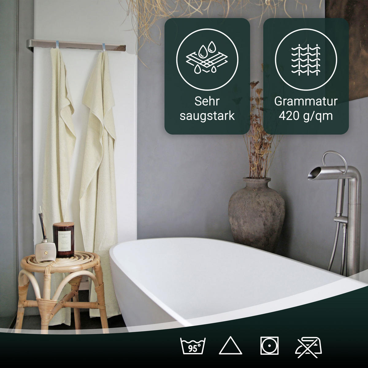 BADETUCH, 2er-Set, 100x150 cm, 100% Baumwolle, Braun - Creme, Textil (100/150cm) - Zollner