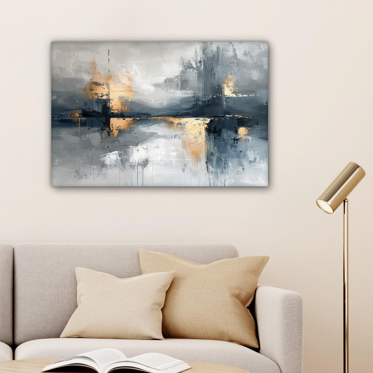 LEINWANDBILD Kunst - Grau - Gold - Abstrakt Gemälde 60x40 cm - Dunkelgrau, Textil (60/40cm) - MuchoWow