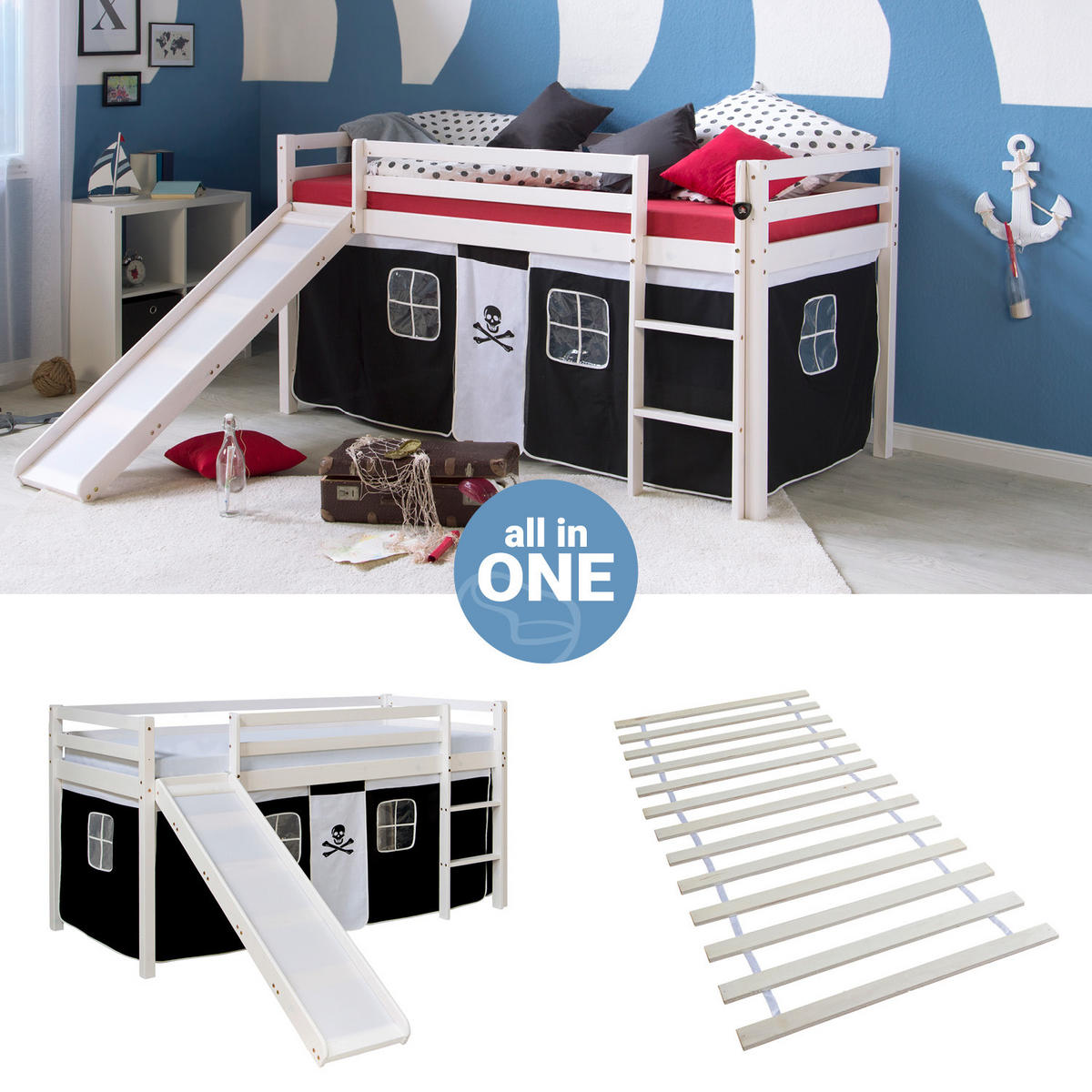 HOCHBETT 90/200 cm mit Lattenrost Pirat - Schwarz/Weiß, Holz - Homestyle4u