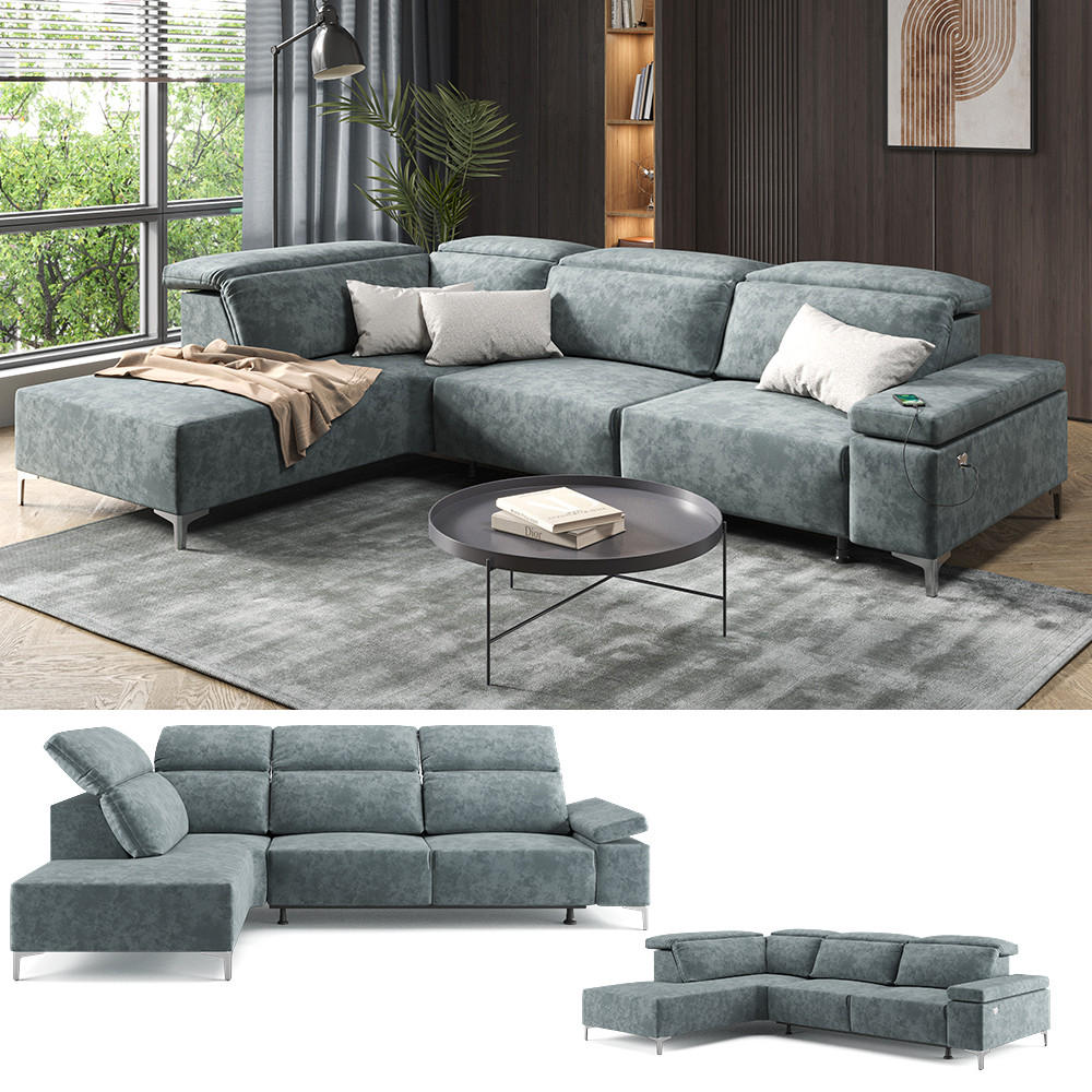 SOFA L FORM James Grau 301 x 218 cm Linke Ecke - Grau, Holz (301/218cm) - VitaliSpa
