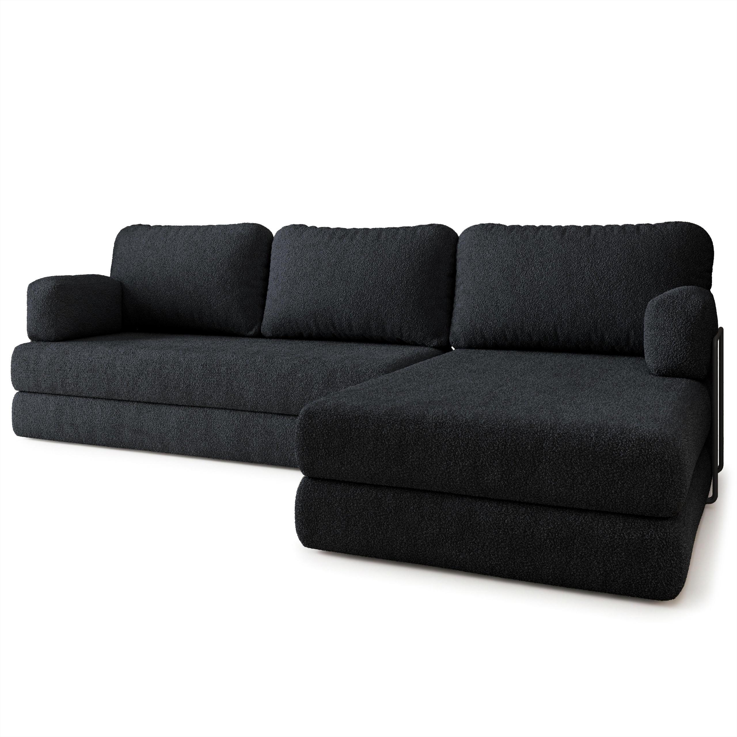 ECKSOFA LEA modulares Boneless Sofa mit Schlaffunktion Schwarz Boucle-Stoff - Schwarz, Textil (270/160cm) - MASSENO