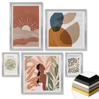 WANDBILDER 5er Set - 50x50 cm & 20x30 cm & 40x60 cm Silberner Rahmen - Boho-Ästhetik, Pastellposter - Silberfarben, Kunststoff (40/60cm) - ArtPrintCave