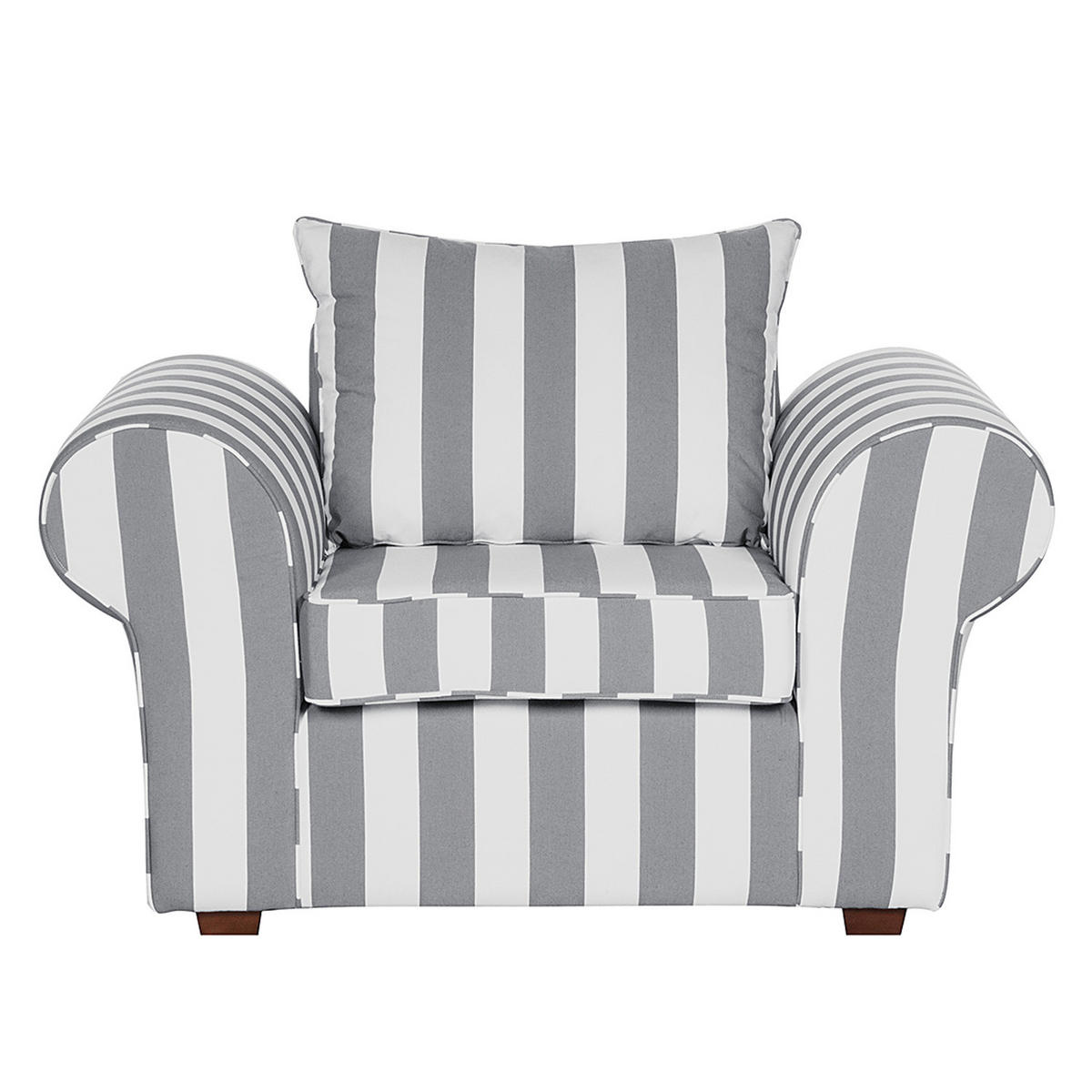 SESSEL - Webstoff - Grau gestreift - Grau, Holz/Textil (130/88/88cm) - home24
