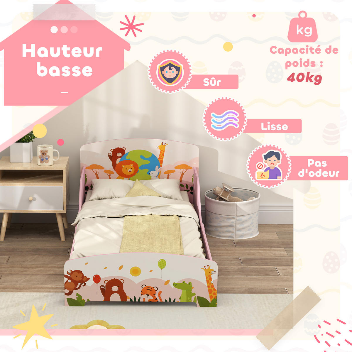 KINDERBETT 140x70 cm DE-14613mit Tiermotiv, inkl. Lattenrost Rosa - Pink, Holzwerkstoff (70/140cm) - ComfortXL