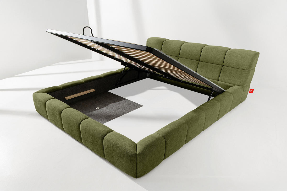 POLSTERBETT AERI 140/160/180/200 mit Rahmen und Bettkasten, oliv - Olivgrün, Holz/Holzwerkstoff (200/200cm) - KONSIMO®