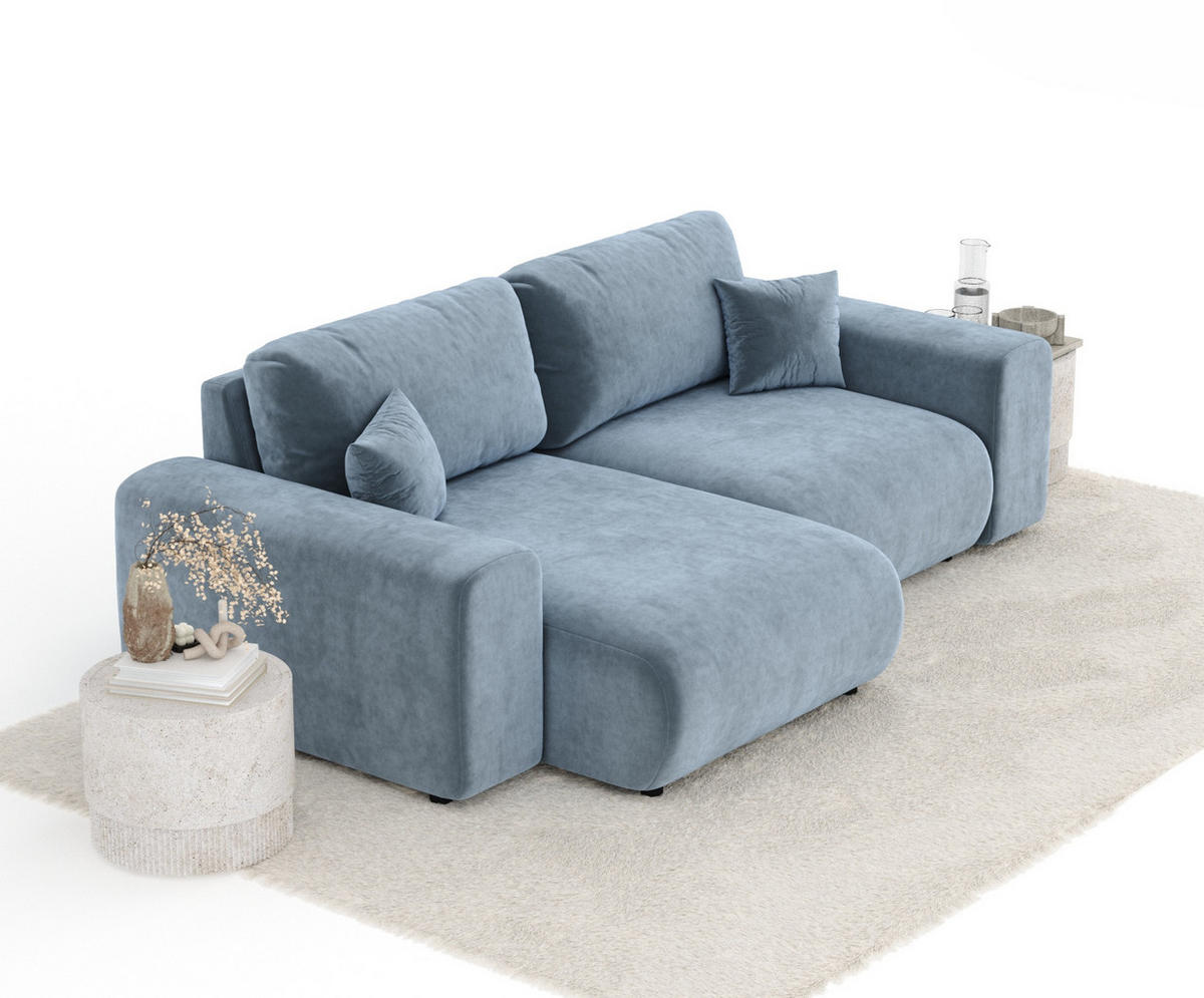 ECKSOFA Zanzibar Blau Grau Samtstoff - Blaugrau/Schwarz, Holz/Holzwerkstoff (237/144cm) - Maison de Reve