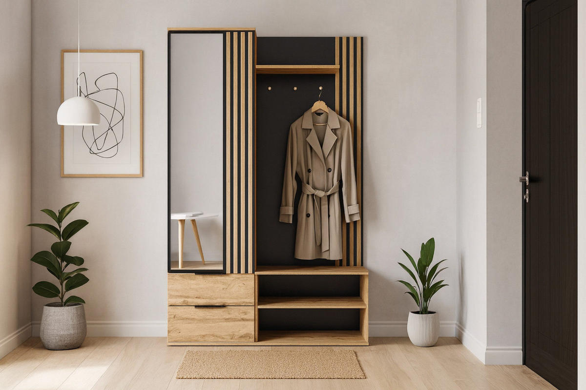 GARDEROBE LEONI 140/200 in Eiche Wotan / Schwarz - Eiche Wotan/Schwarz, Holzwerkstoff (140/200/40cm) - Deine Möbel 24