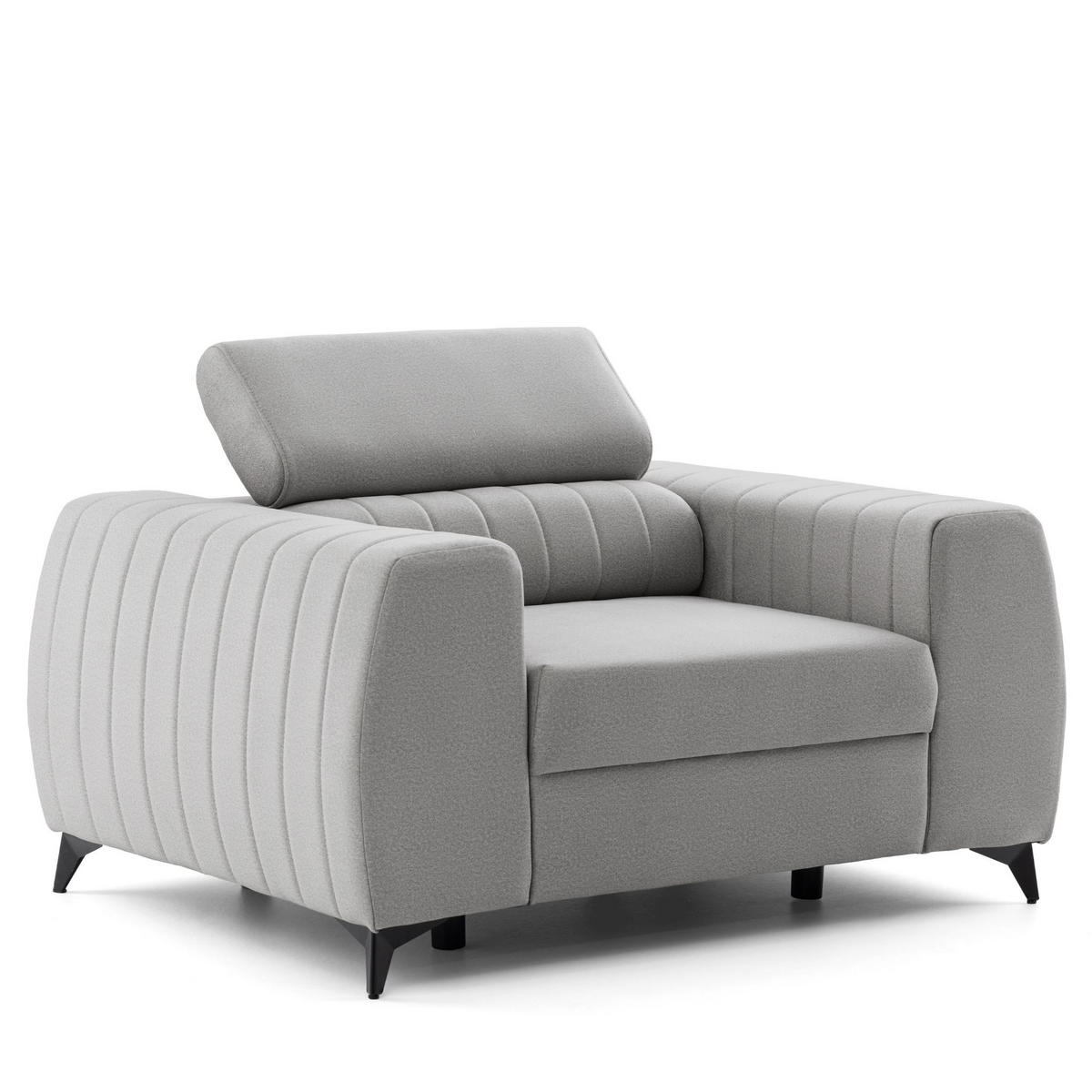 SESSEL PIERO mit verstellbare Kopfstütze Velours Hellgrau - Hellgrau/Schwarz, Holz/Textil (130/90/100cm) - Muffo