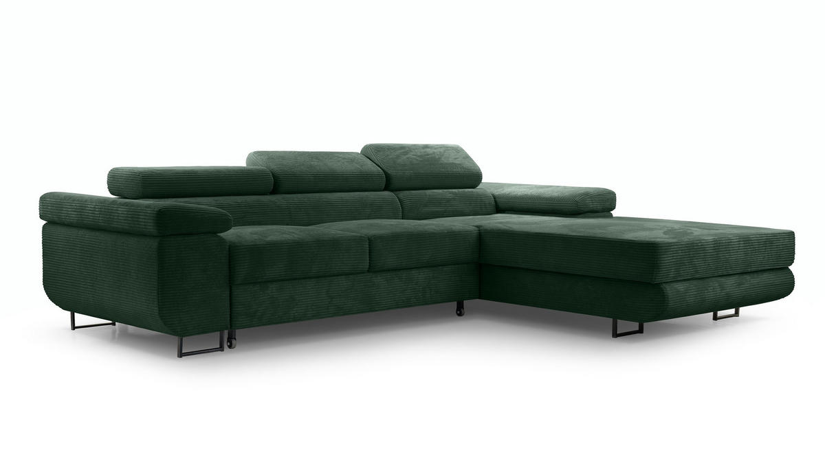 ECKSOFA L Form Arborio Dunkelgrün 280/203/90 cm Rechts mit Schlaffunktion - Dunkelgrün/Schwarz, Textil/Metall (280/203cm) - AX Living
