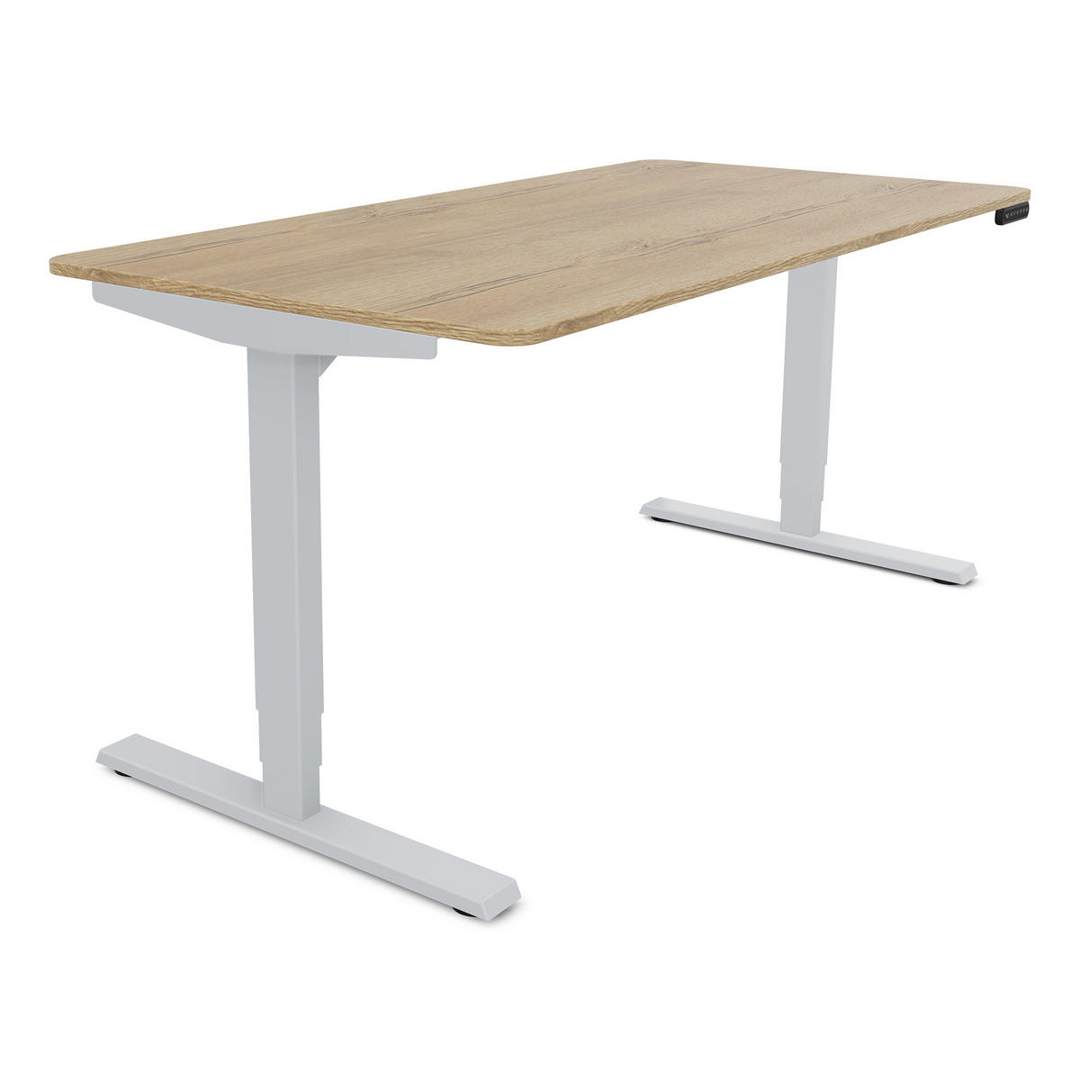 SCHREIBTISCH Elektrisch höhenverstellbarer Schreibtisch Y-Line Curved Eiche Natura Weißaluminium 160/70/62-127cm - Weiß Hochglanz/Silberfarben, Holzwerkstoff/Metall (70/160/127cm) - ASSMANN