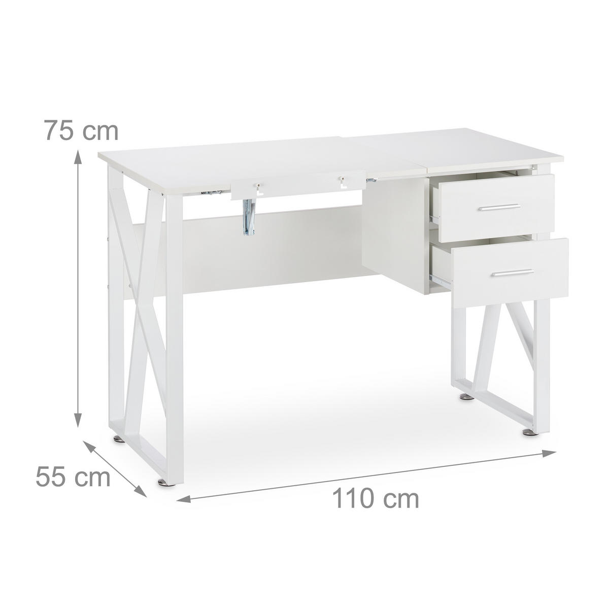 SCHREIBTISCH - Weiß, Holzwerkstoff/Metall (55/110/75cm) - Relaxdays
