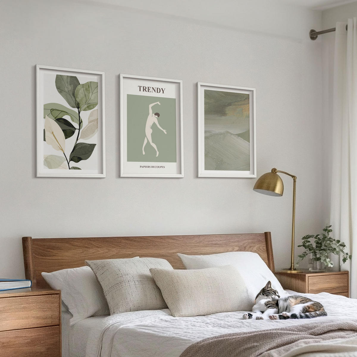 WANDBILDER 3er-Set - 40x60 cm Weißer Rahmen - Abstrakte Pflanzensilhouettenmuster - Weiß, Kunststoff (40/60cm) - ArtPrintCave