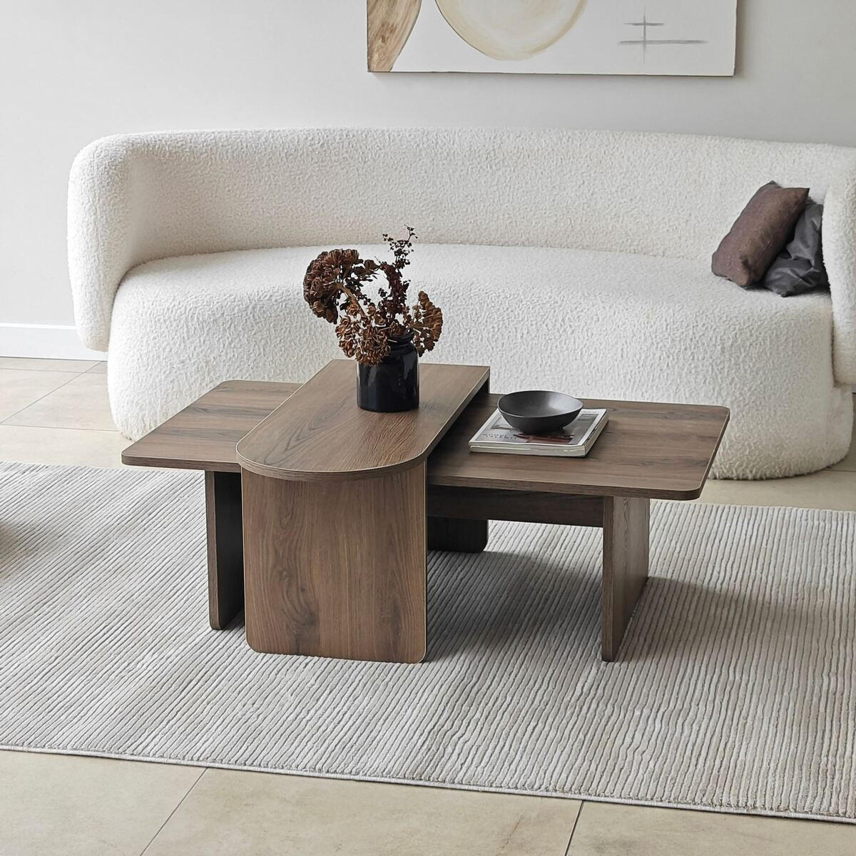 COUCHTISCHE 2er?Set asymmetrische Tischplatten L105 cm 105/60/35 cm - Naturfarben, Holzwerkstoff (105/60/35cm) - Calicosy