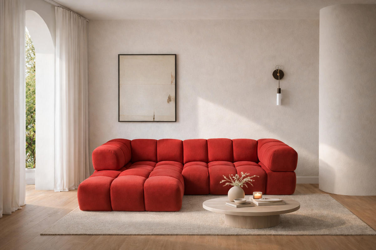 ECKSOFA L-Form Averro, stoff Bluvel, Rotwein, Links - Dunkelrot, Holz (280/150cm) - Kaiser Möbel