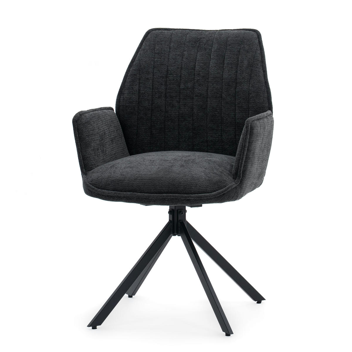 STUHL MERANO drehbar gepolsterter mit Steppung - graphit - Chenille - Dunkelgrau/Schwarz, Textil/Metall (58/90/61cm) - NEW HOME