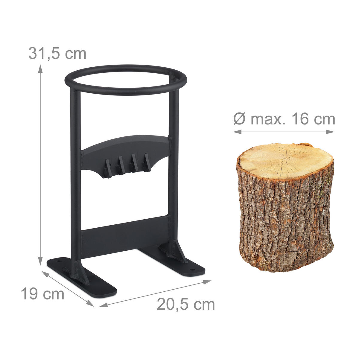 HOLZSPALTER - Schwarz, Metall (20.5/31.5/19cm) - Relaxdays