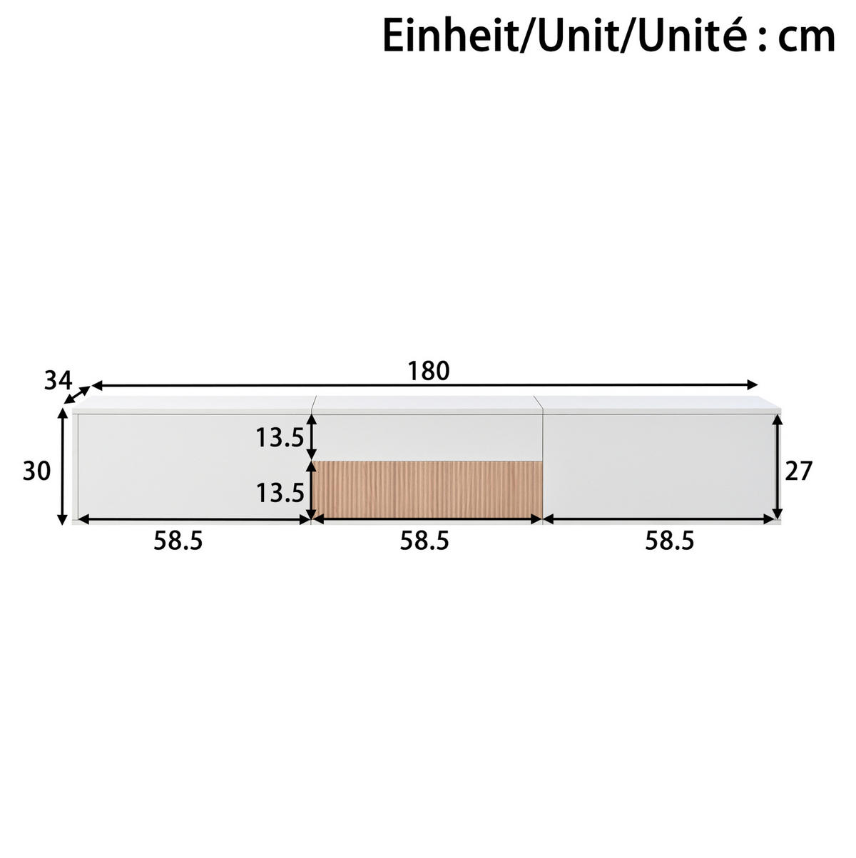 TV-LOWBOARD 180/34/30 cm Weiß aus Spanplatte mit Projektorablage - Weiß, Holzwerkstoff (34/30/180cm) - OKWISH