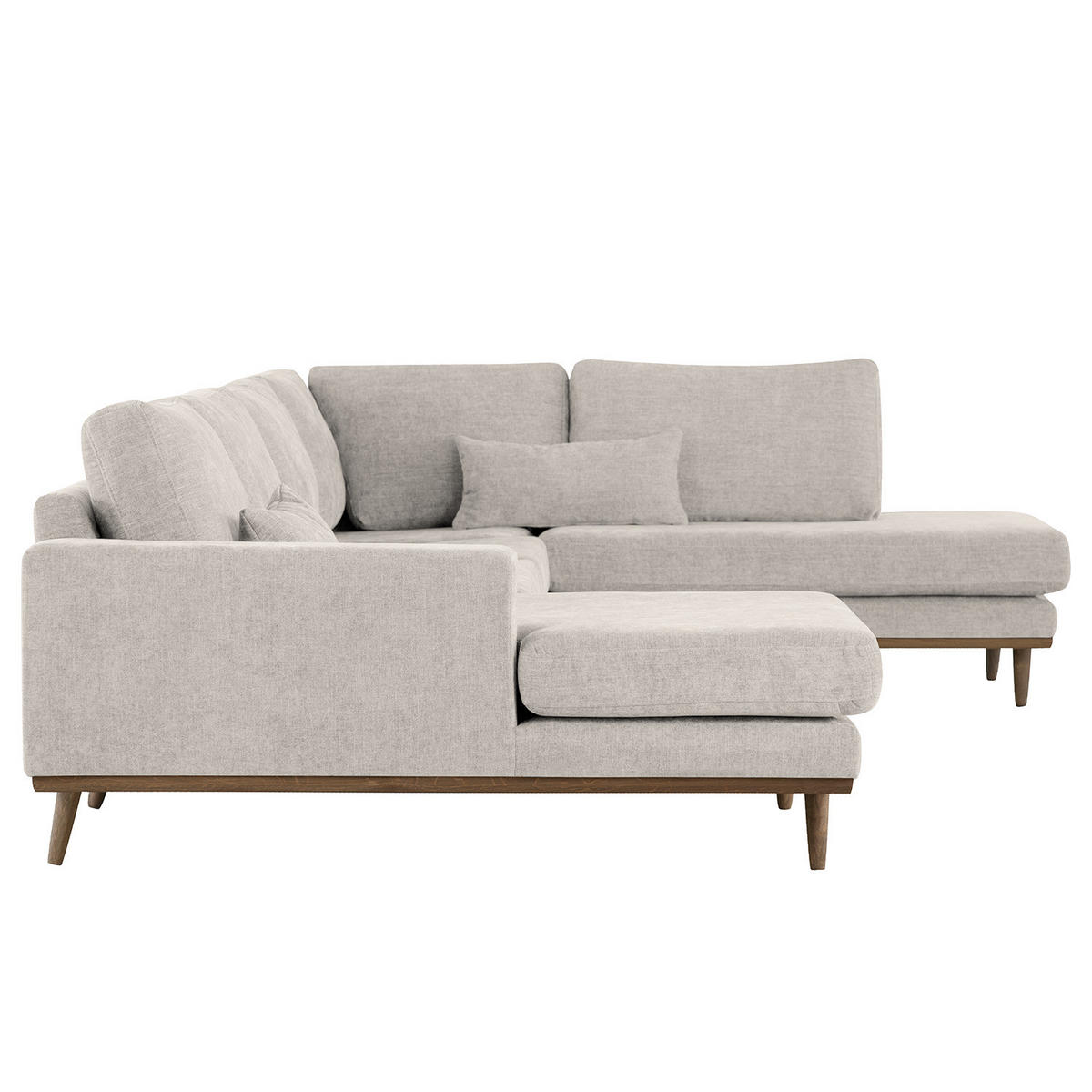 WOHNLANDSCHAFT mit Longchair - Eichefarben/Grau, Eichenholz/Textil (371/81/219cm) - home24