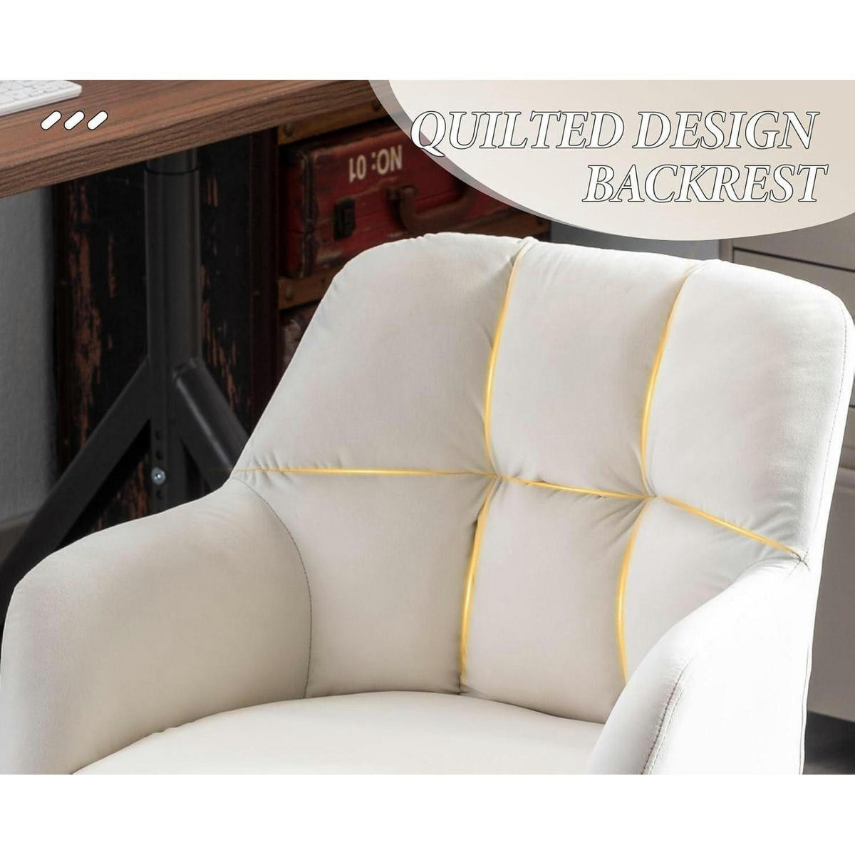SCHREIBTISCHSTUHL Samt Beige mit Rollen - Creme, Textil (59/89/59cm)