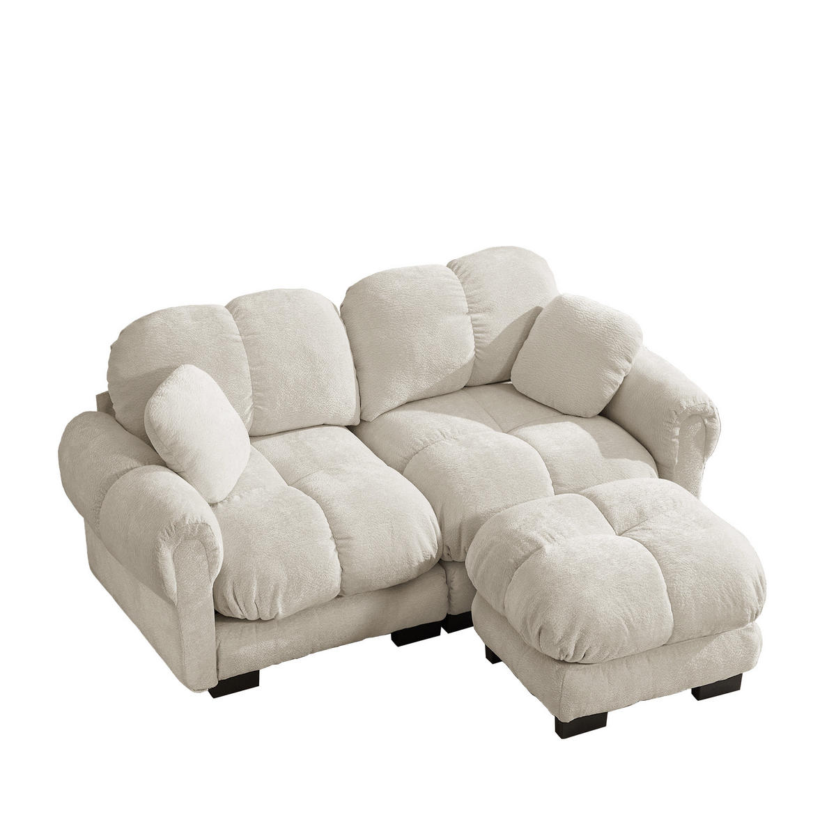 SOFA Modulares Ecksofa mit Ottomane Chenille Hell Khaki - Hellbraun, Holz (149/190cm) - Meubliv