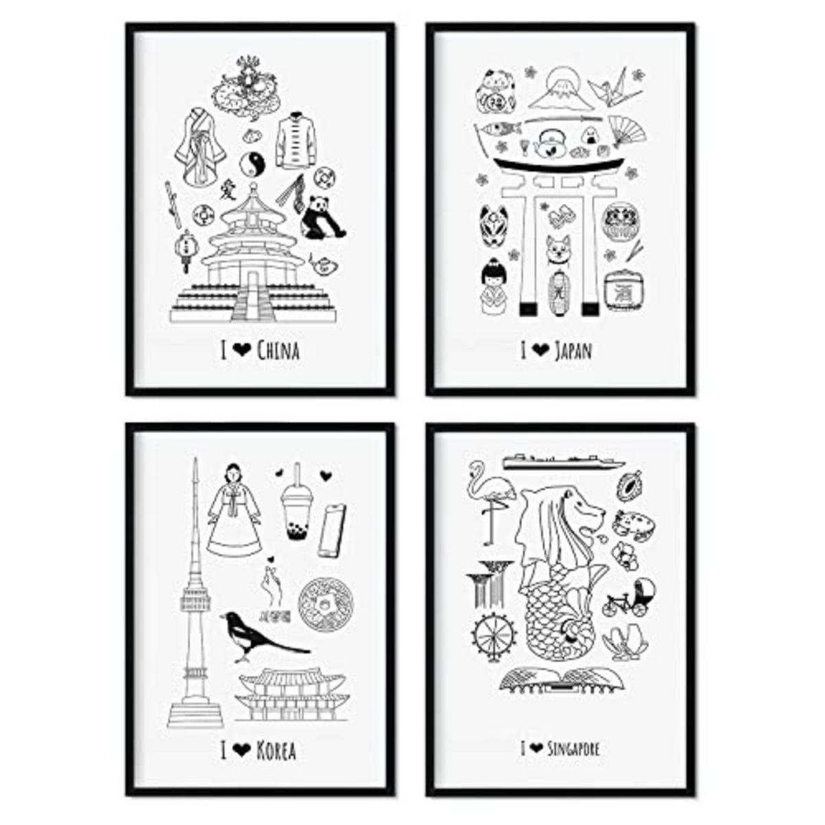 POSTER Set mit 4 Plats Asien A3 Rahmenlos - Klar, Papier (29.7/3cm) - Nacnic