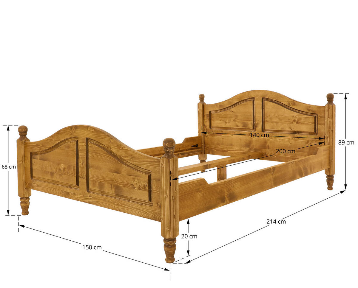 BETT aus Massivholz CHARLOTTE - Hellbraun, Holz (140/200cm) - Seart
