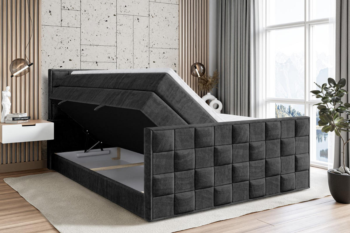 BOXSPRINGBETT ZAFIRA KING - 200 x 200 - H3/H4 - Schwarz - Schwarz, Holzwerkstoff (200/200cm) - ALTDECOR