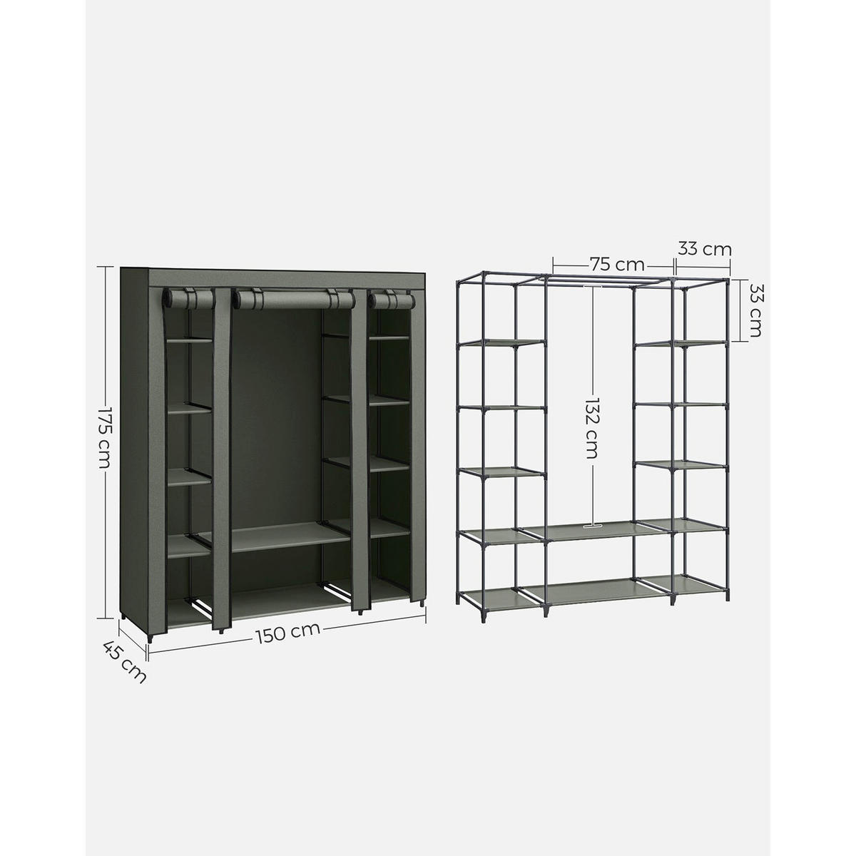 STOFFSCHRANK VICTORIA - Grün, Kunststoff (150/175/45cm) - Hansiro