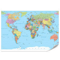 FOTOTAPETE für Wohnzimmer Politische Weltkarte Kontinente 200x140 - Gelb/Rosa, Papier (200/140cm) - Muralo
