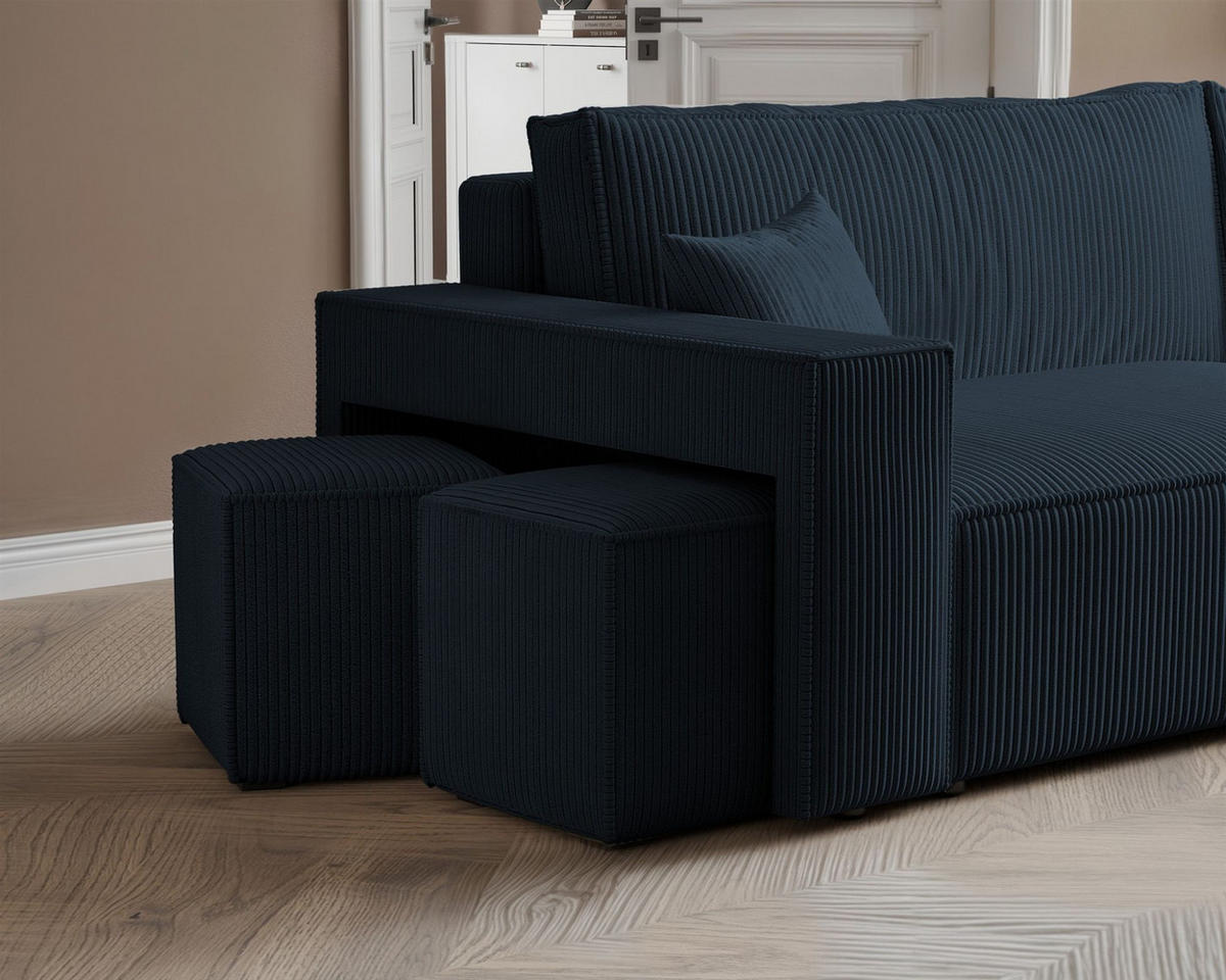 ECKSOFA Adara Inkl. Hocker - Blau, Holzwerkstoff/Textil (145/262cm) - Fun Möbel