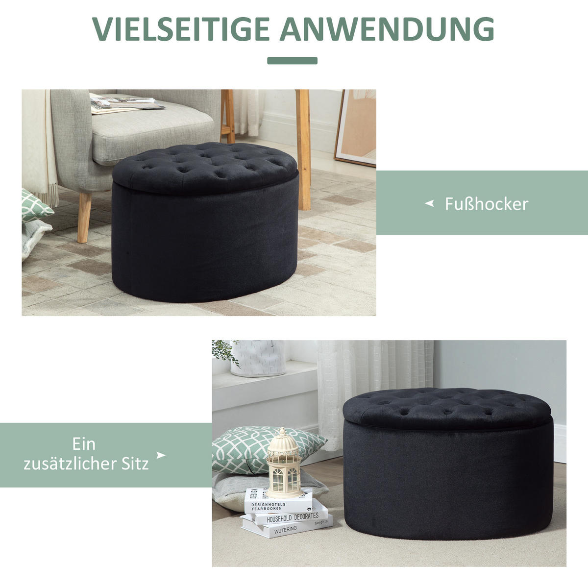 SITZBANK, Polsterbank, Ovale, Schwarz - Schwarz, Kunststoff (52/42/71cm) - HOMCOM