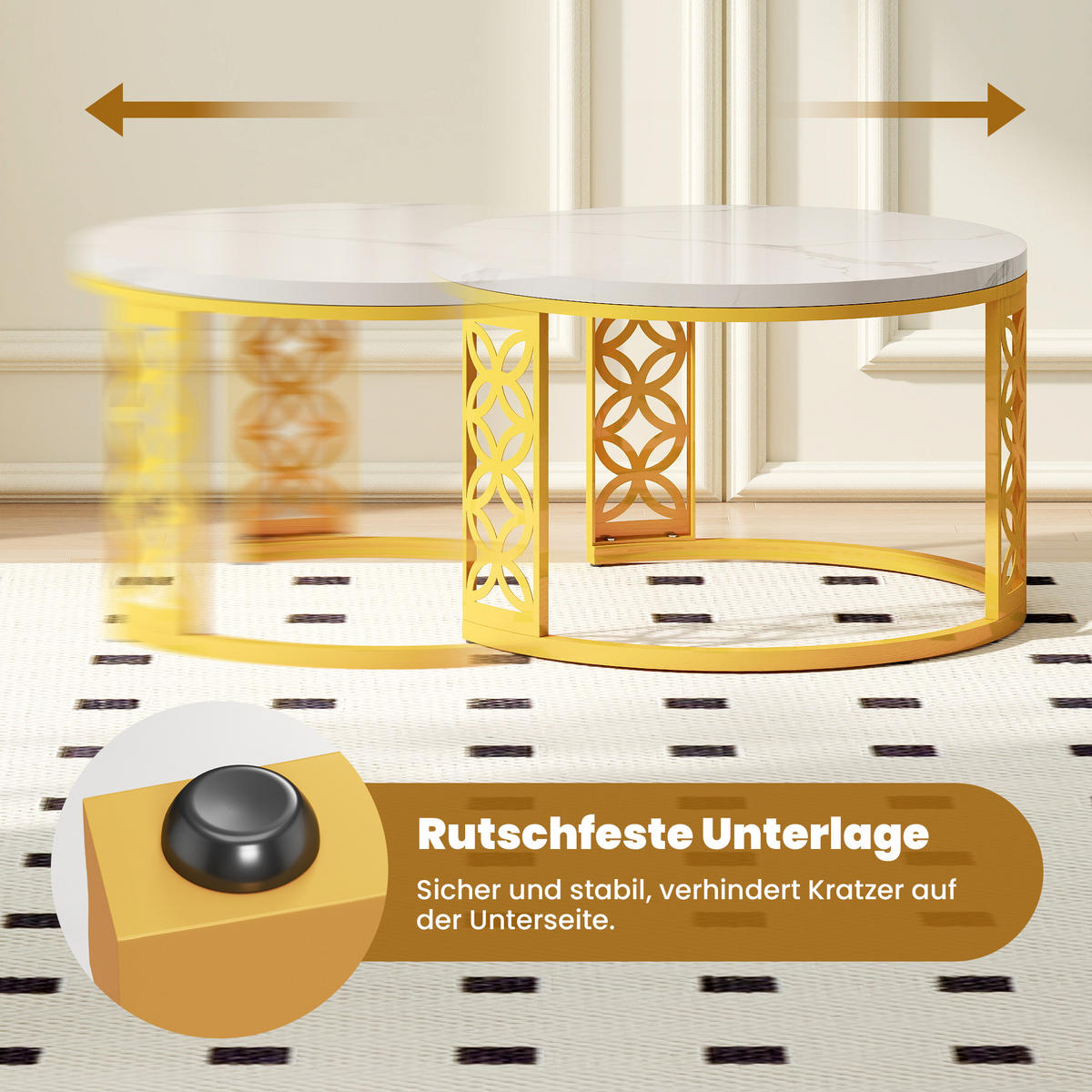 COUCHTISCH Moderner Nesting Satztisch 70/70/45 cm + 45/45/37 cm Kontrastfarbendesign - Weiß, Holzwerkstoff (70/70/45cm) - OKWISH