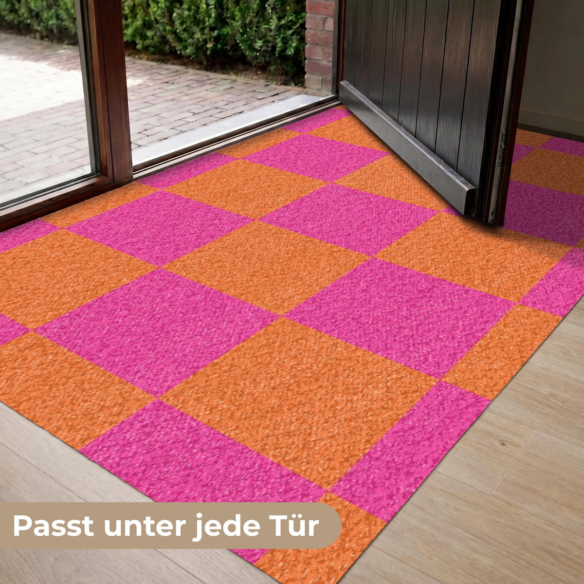 FUSSMATTE Schachbrettmuster - Orange - Rosa - Blöcke Schmutzfangmatte 150x90 cm - Pink, Kunststoff (150/90cm) - MuchoWow